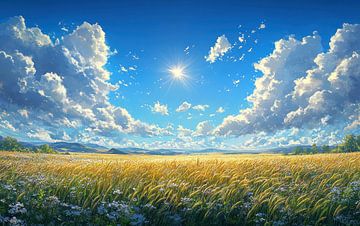 Goldene Felder unter einem strahlenden Himmel