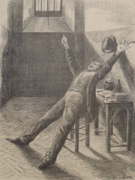 Maximilien Luce, In der Zelle [Félix Fénéon im Gefängnis], Lithographie nach dem Buch von Jules Vall von Atelier Liesjes