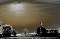 Sketch of the small church under the copper sky