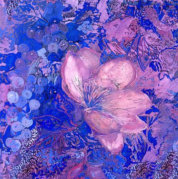 Magenta en blauwe bloemenmagie van Claudia Gründler