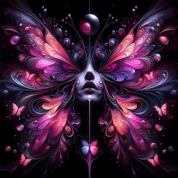 Black elegance: woman's head with butterflies by ButterflyPix