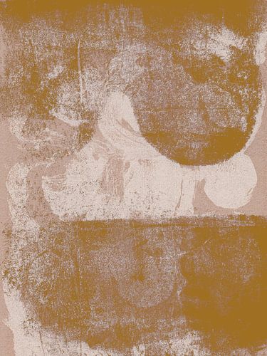 Abstracte wabi-sabi organische vormen in mosterdgeel.