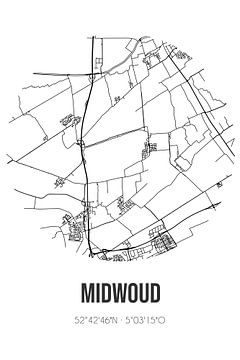 Midwoud (Noord-Holland) | Karte | Schwarz und Weiß von Rezona