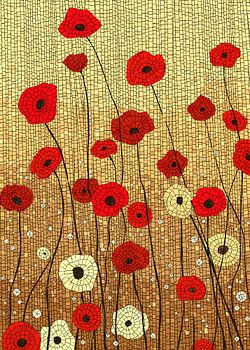 Mosaik Kunst Vektor Mohnblumen Hintergrund