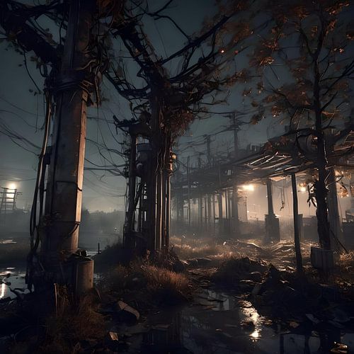 Power station, ruins at night