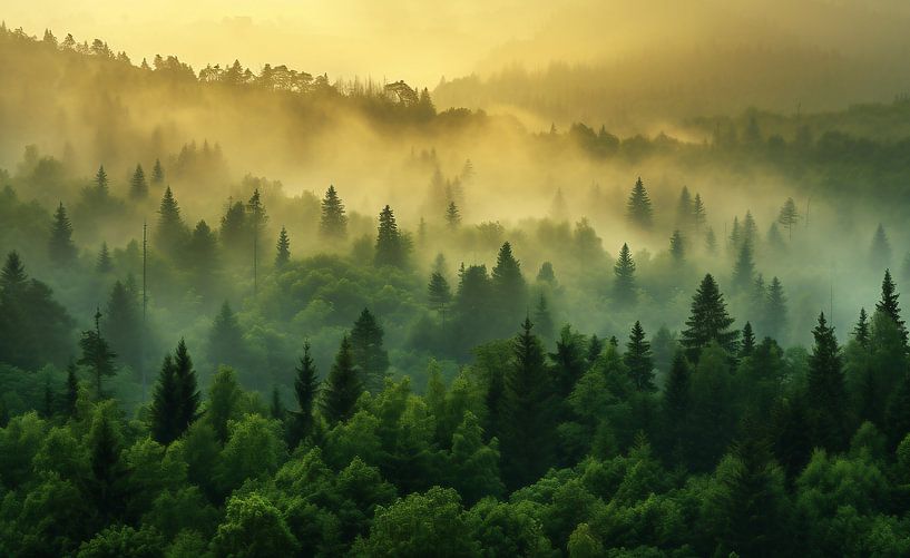 Nevelsluier in het bos van fernlichtsicht