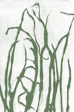 Grass  in retro style. Modern botanical minimalist art in white and green by Dina Dankers