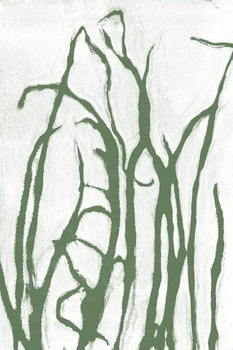 Herbe dans un style rétro. Art botanique moderne et minimaliste en blanc et vert.