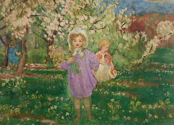 Kinderen in een bloeiende boomgaard (circa 1914) van Peter Balan