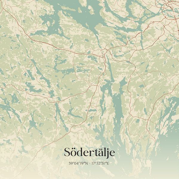Carte ancienne de Södertälje, Suède. par Affiches de lieux