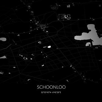 Zwart-witte landkaart van Schoonloo, Drenthe. van Rezona