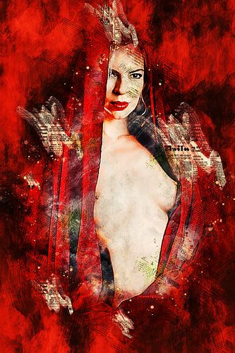 Lady in red (mixed media, erotica)