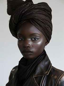 Afrikaanse vrouw met zwarte tulband van haroulita