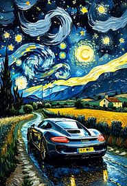 Porsche Carrera Starry Night Inspired Art – Classic Sports Car Cosmic Wall Decor
