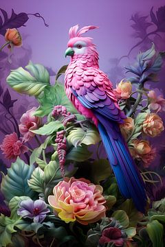 Paradis tropical exotique pour les oiseaux en rose pastel et violet sur Marianne Ottemann - OTTI