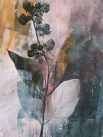 Botanische print in Japandi stijl, pastelkleuren van Japandi Art Studio