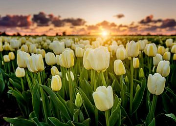 Zonsondergang tussen de witte tulpen van Costas Ganasos