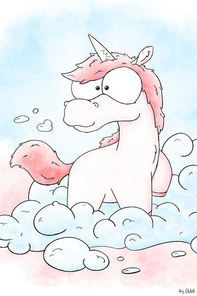 Illustration Unicorn in the clouds by KajOckels.nl
