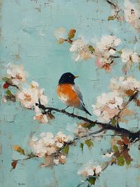 Vogel auf einem Kirschzweig von IamHome Studio