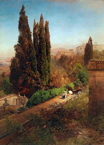 Oswald Achenbach. Gezicht op een tuin nabij Rome
