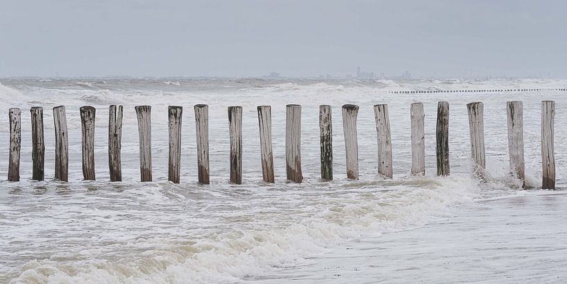 Wellenbrecher im Meer und am Strand von Cadzand von Marjolijn van den Berg