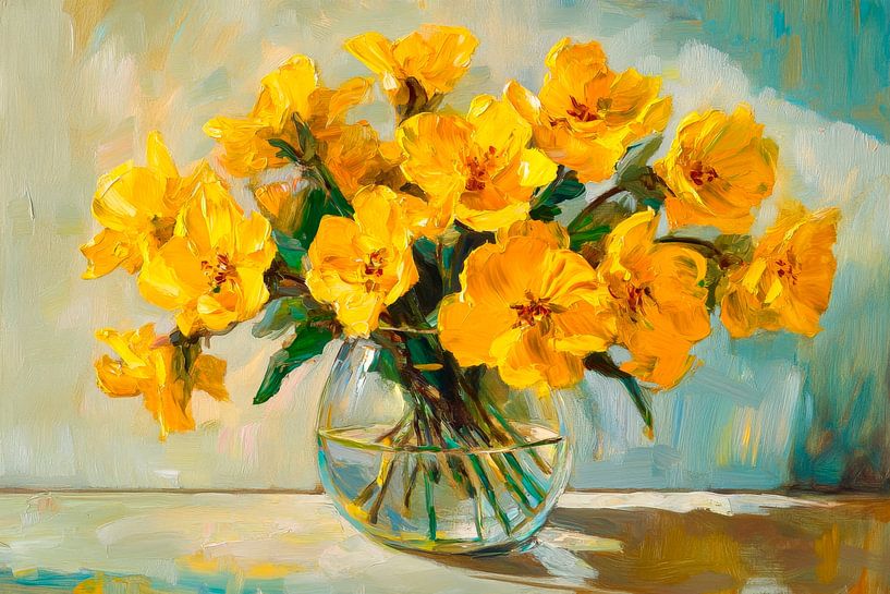 Gele bloemenvaas van Poster Art Shop