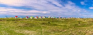 Bunte Strandhäuser, Gouville, Normandie, Frankreich