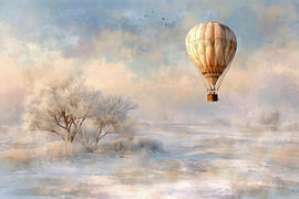 Hot-air balloon in the snow – Dreamy champagne by Peter Pen Drawings and Paintings