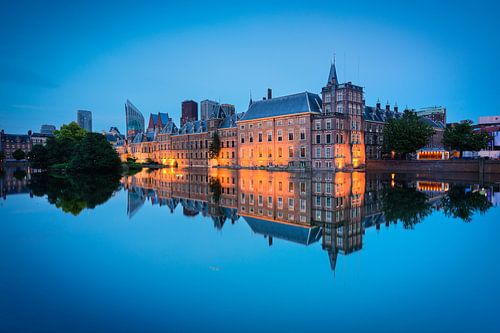 Skyline of skyscrapers and overview photo of The Hague and Hofvijver