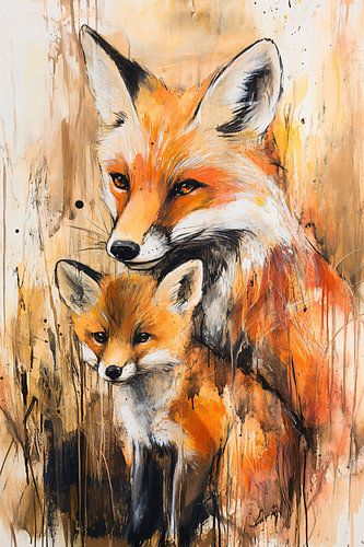 Vossenfamilie expressief en warm