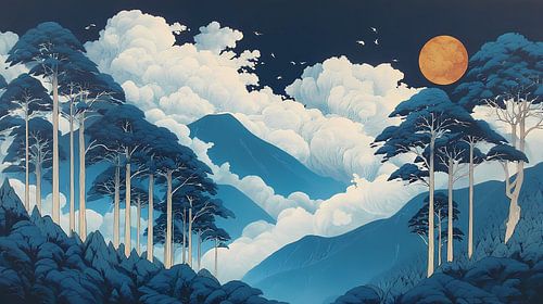 Abstract landschap met bos en heuvels