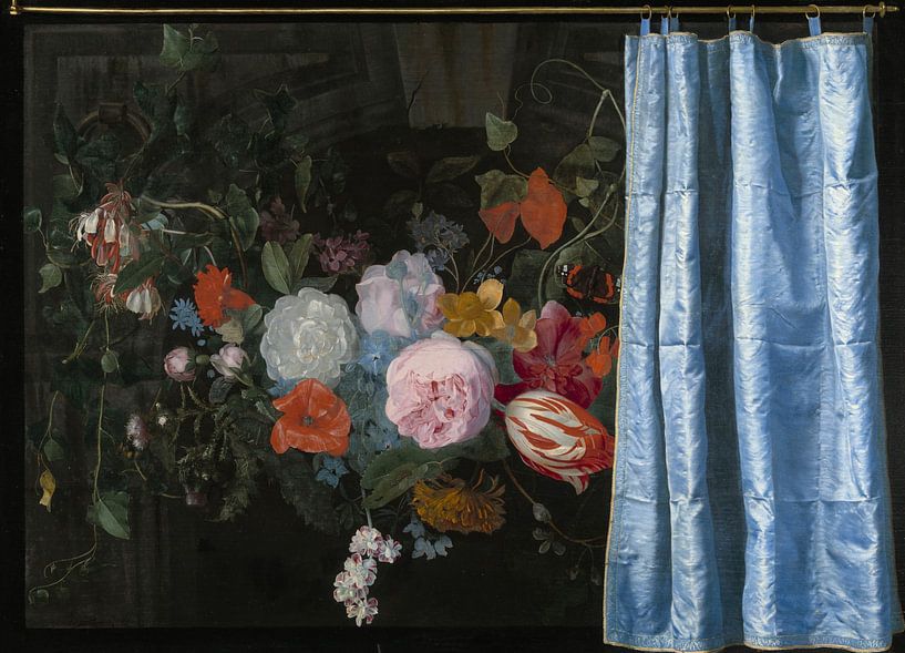 Trompe-l’Oeil Still Life with a Flower Garland and a Curtain, Adriaen van der Spelt by All the Masters