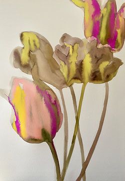 Tulipes sable et citron vert sur Helia Tayebi Art