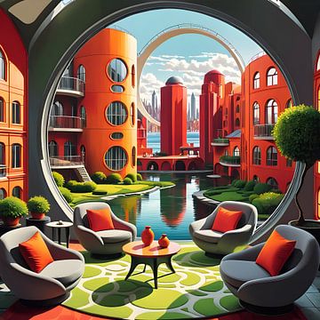 Een futuristische stad vol levendige energie