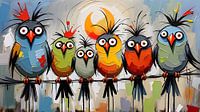 Abstracte vogels brengen vreugde op doek