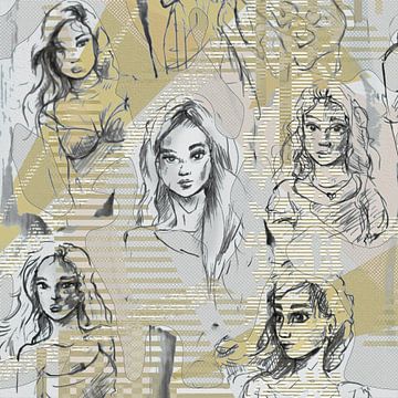 Collage Ausschnitte Federzeichnung Porträt von Emiel de Lange