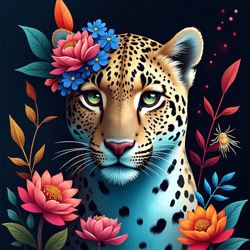 Jungle Elegantie – Tijger & Bloemen in Kleurrijke Kunst