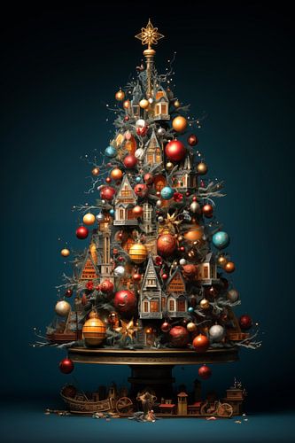 Surrealistisch versierde kerstboom