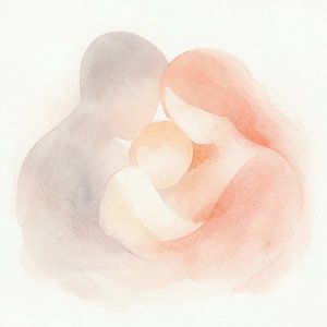 Portrait de famille abstrait dans des tons chauds (AI) (père, mère, enfant, fête des mères)