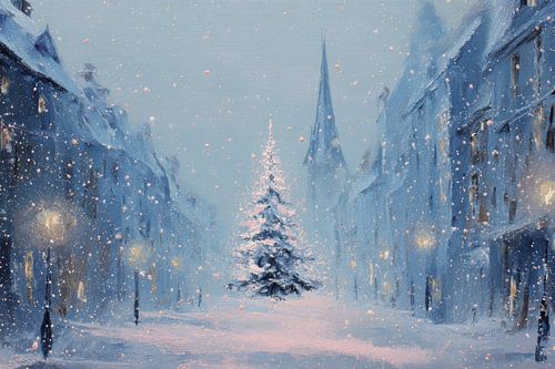 Christmas tree in City Square Snowfall in Blue Silence