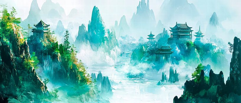 Mystical mountain landscape with temple by Poster Art Shop
