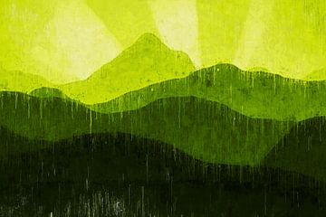 Groene bergen in de opkomende zon van Arjen Roos