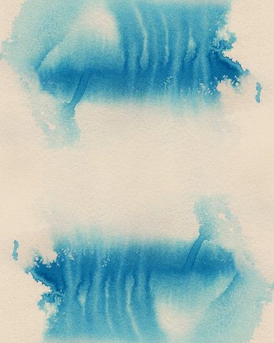 Abstract aquarel in blauw en wit.