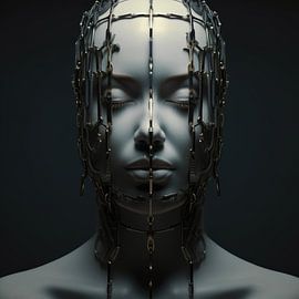Création numérique d'une très belle femme sexy avec un masque fétichiste bizarre dans un style haute couture. sur Art Bizarre