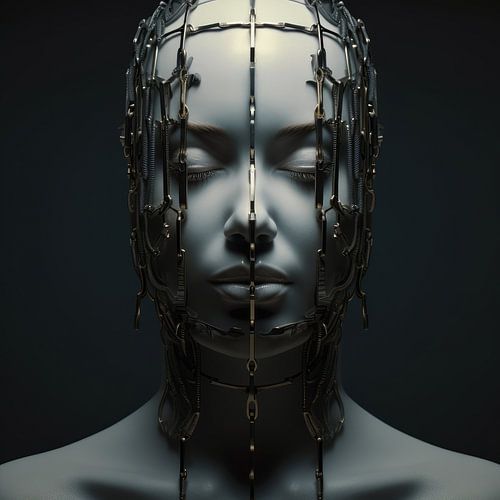 Digital created very beautiful sexy woman with bizarre fetish mask in high fashion style