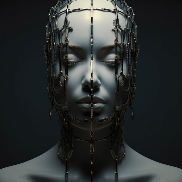 Digitaal creëerde hele mooie sexy vrouw met bizar fetisj masker in high fashion stijl van Art Bizarre