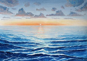 Ocean Sunset I (olieverfschilderij) van Maarten Pietersma