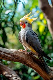 Cockatiel sitting on a branch by Poster Art Shop