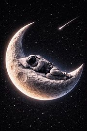 Rêver parmi les étoiles – Un astronaute endormi sur un croissant de lune