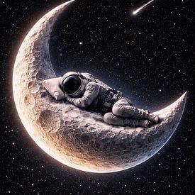 Träumen unter den Sternen – Astronaut schläft auf einem Halbmond von Dodik Hariyono